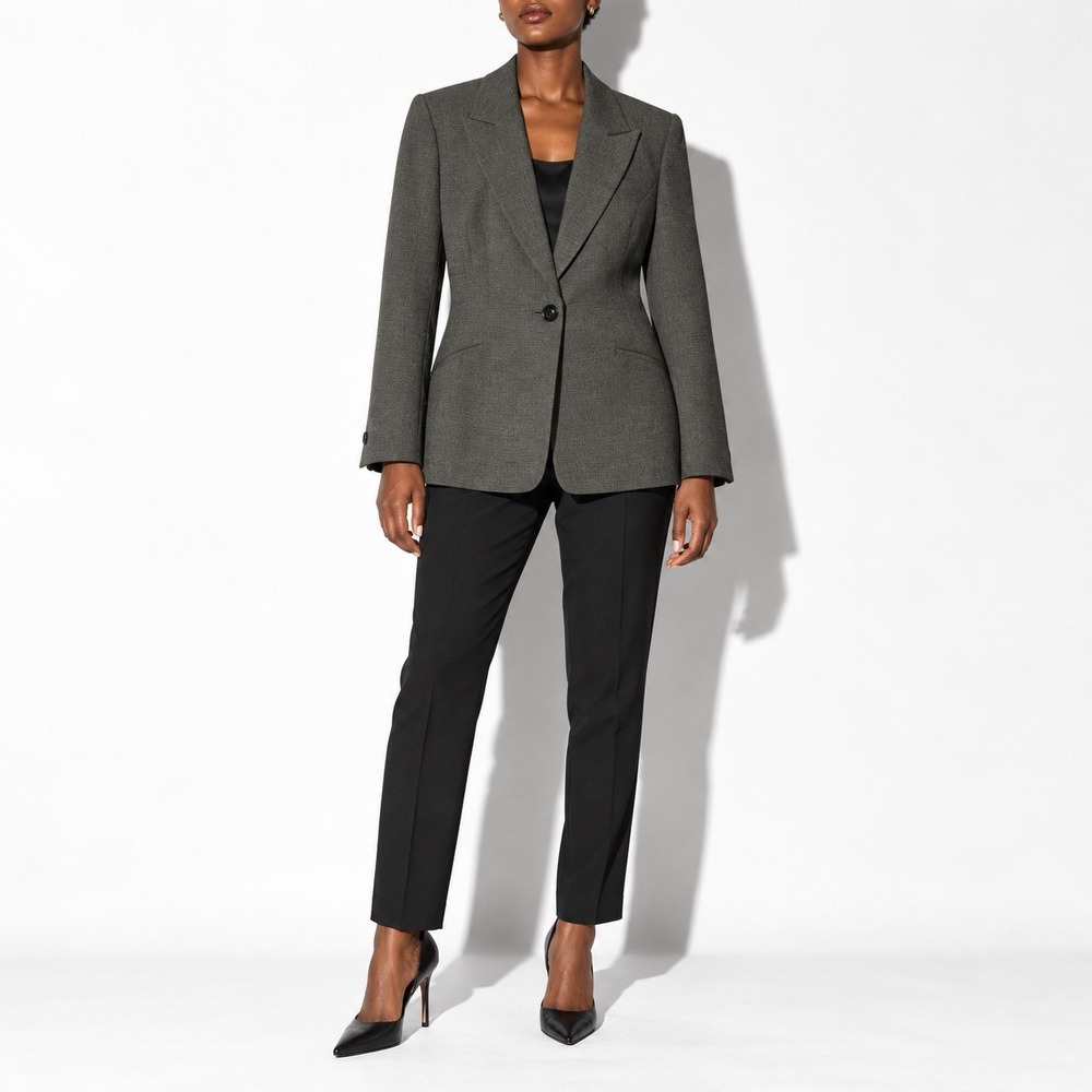 90s Vintage Classiques Entier Charcoal Marled 1 Button Blazer Womens 8P Grey